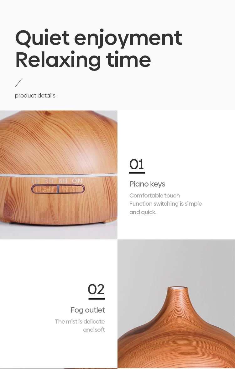 Disfusor de aromaterapia con control remoto-  Aromatherapy Essential Oil Diffuser Wood Air Humidifier