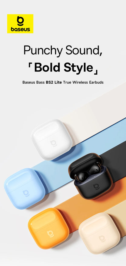 Audífonos Baseus Bass BS2 Lite TWS — Bluetooth 6.0, IP55, 40H, ENC IA