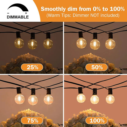 Luces de Guirnalda LED G40 para Exterior KIKIELF - Blanco Calido, Impermeables IP44, 110V-220V