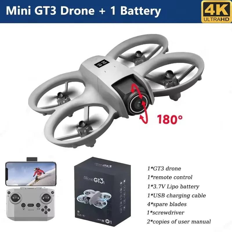 GT3 Mini Drone Brushle Quadcopter RC Drone with Professional 8K Dual Camera FPV Screen Remote Control Foldable Airplane Toy Gift