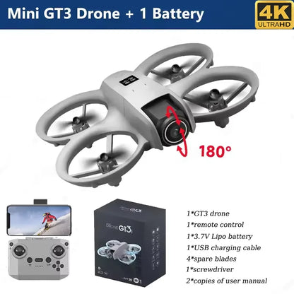 GT3 Mini Drone Brushle Quadcopter RC Drone with Professional 8K Dual Camera FPV Screen Remote Control Foldable Airplane Toy Gift